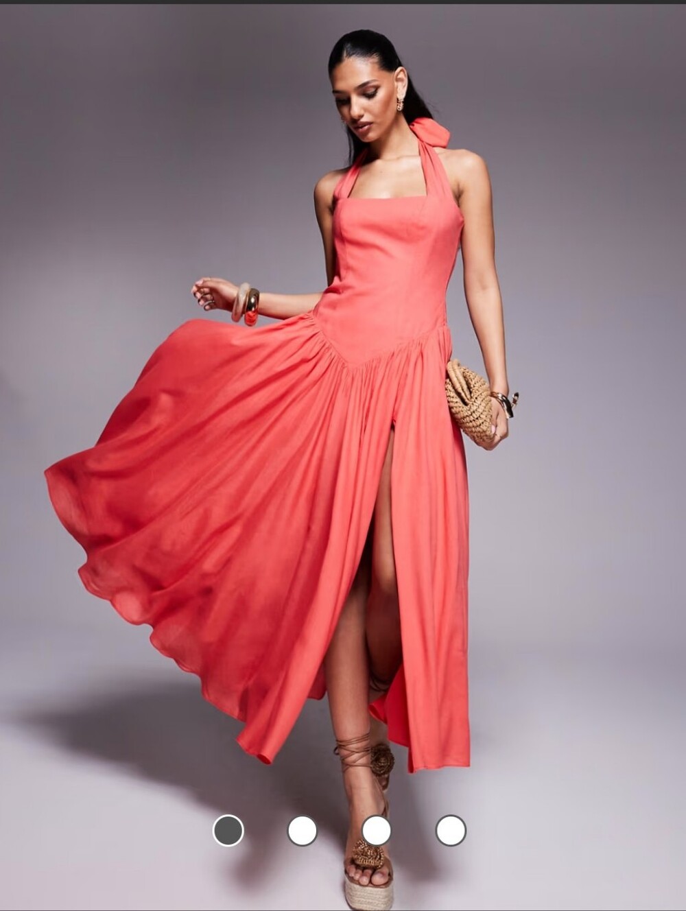 Anthropologie Bardot Marabella Melon Halter Maxi Dress Sz 6 Linen Blend NWT $285